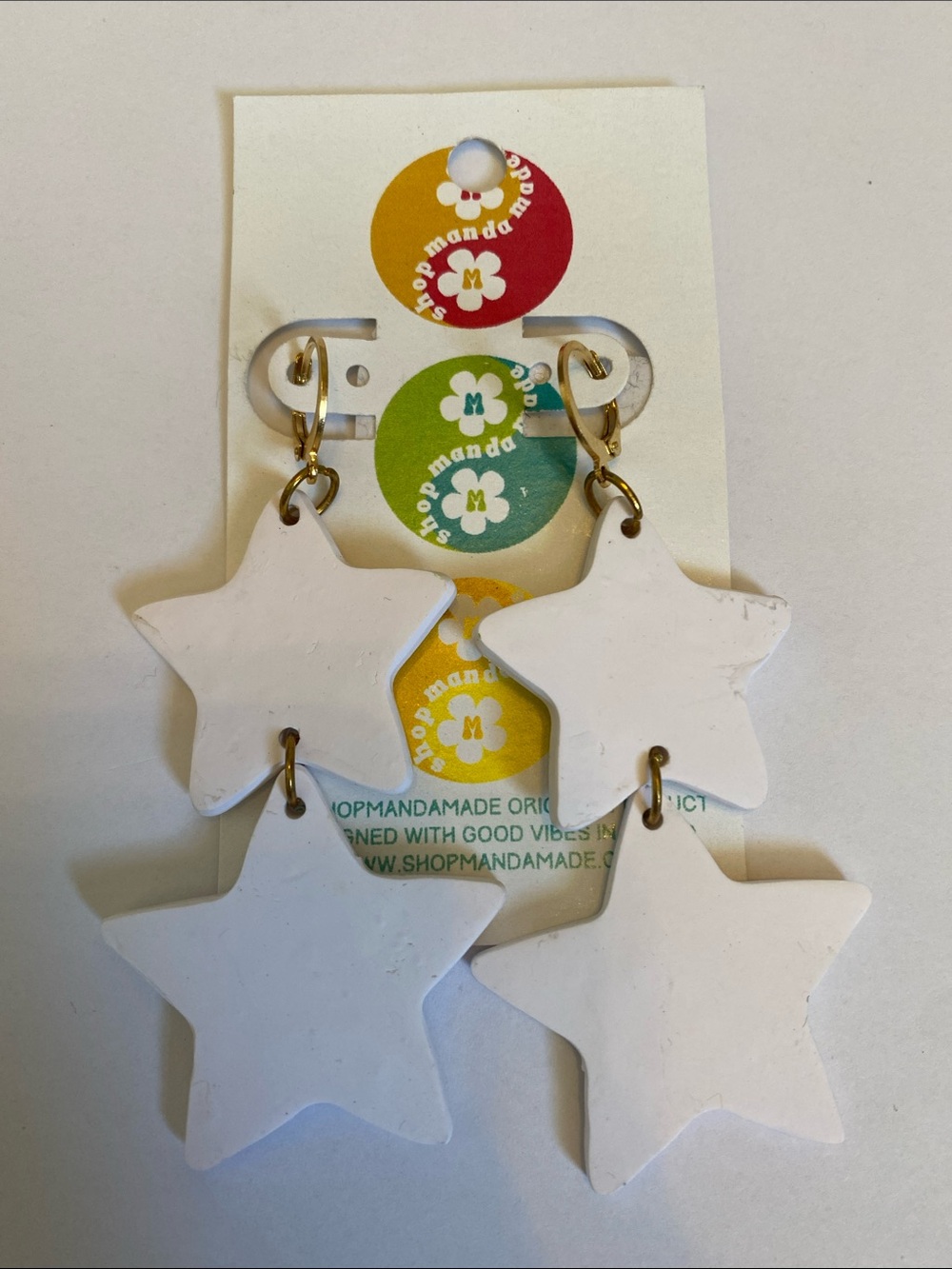 Handmade White Star Drop Earrings by
